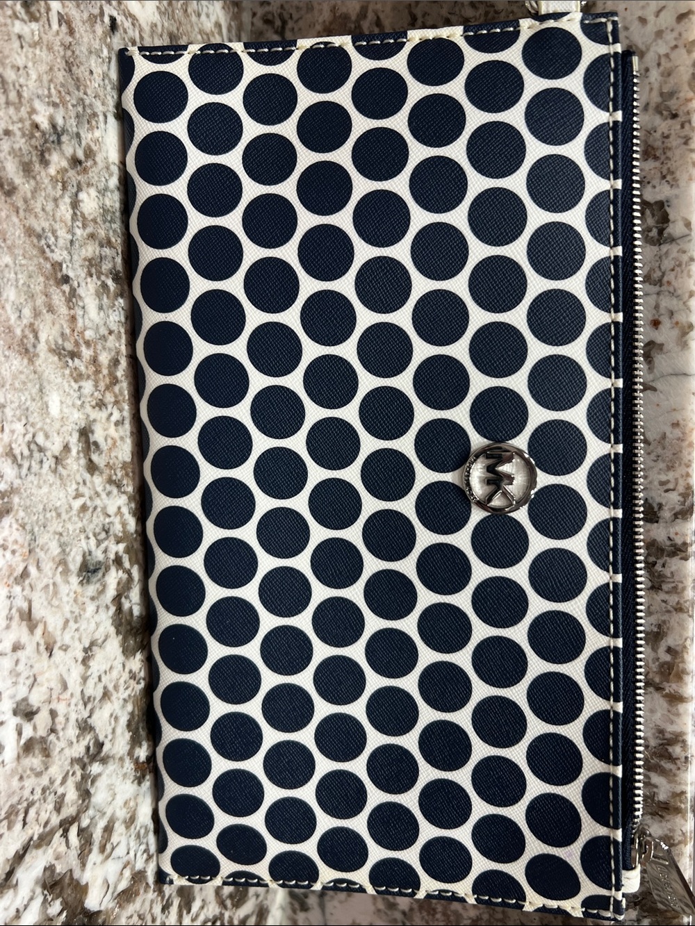 Michael Kors Navy and White Polka Dot Wristlet